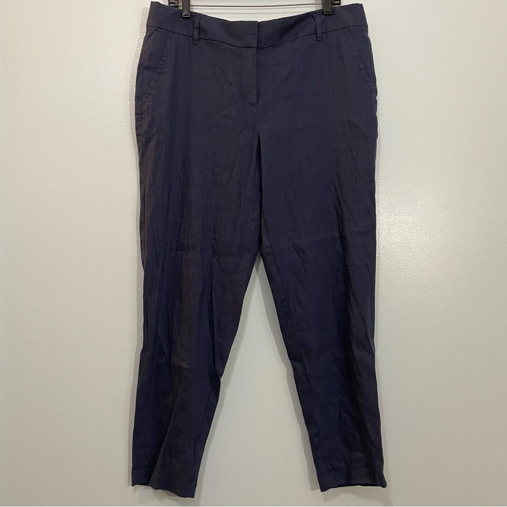 Ann Taylor Dark Blue Stretch Linen Blend Cropped Trousers NWT Size 12